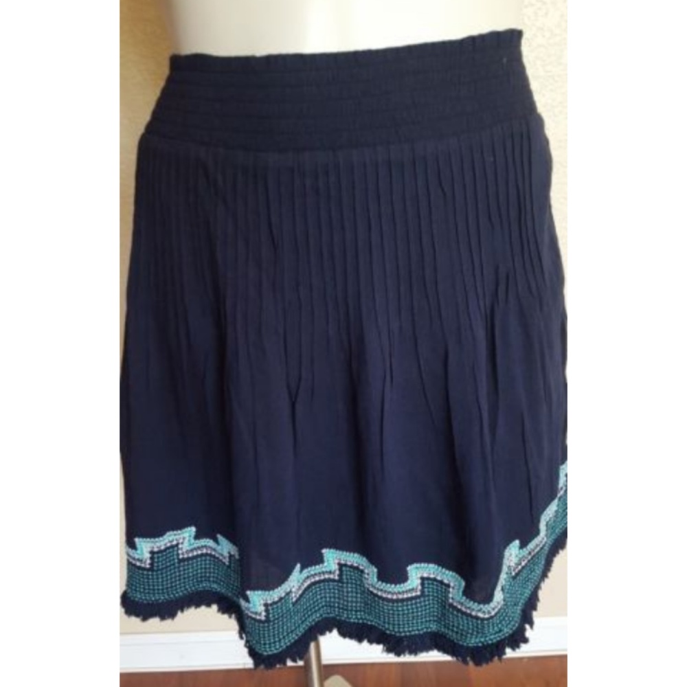 Crown & Ivy Embroidered Fringe Casual Skirt Size L Blue New